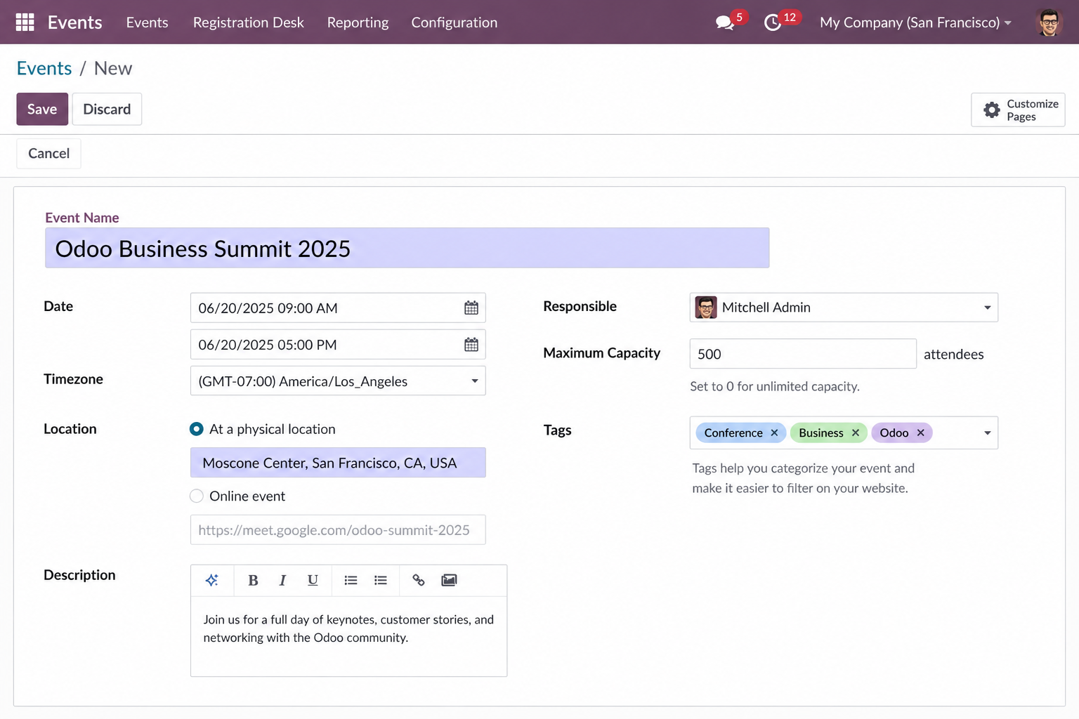 Create a new event