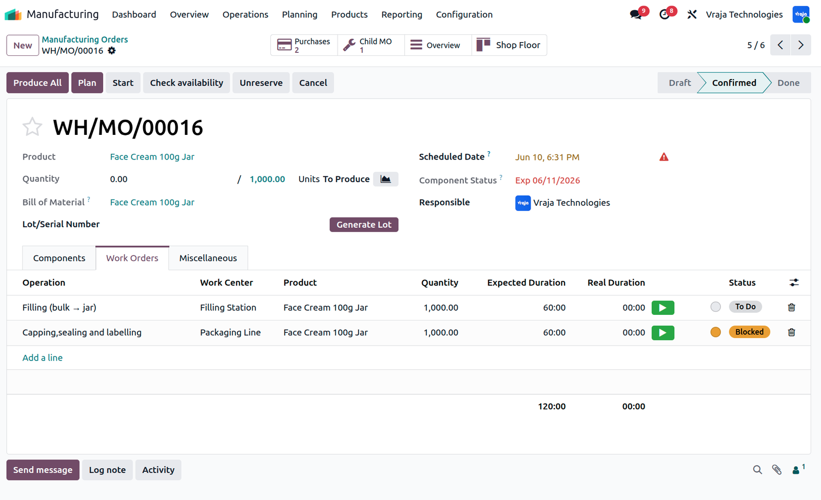 Filling and Packaging Manufacturing in Odoo