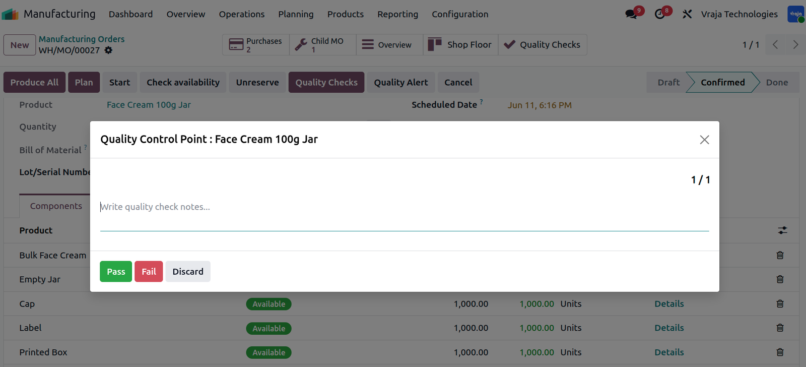 Final Quality Check in Odoo