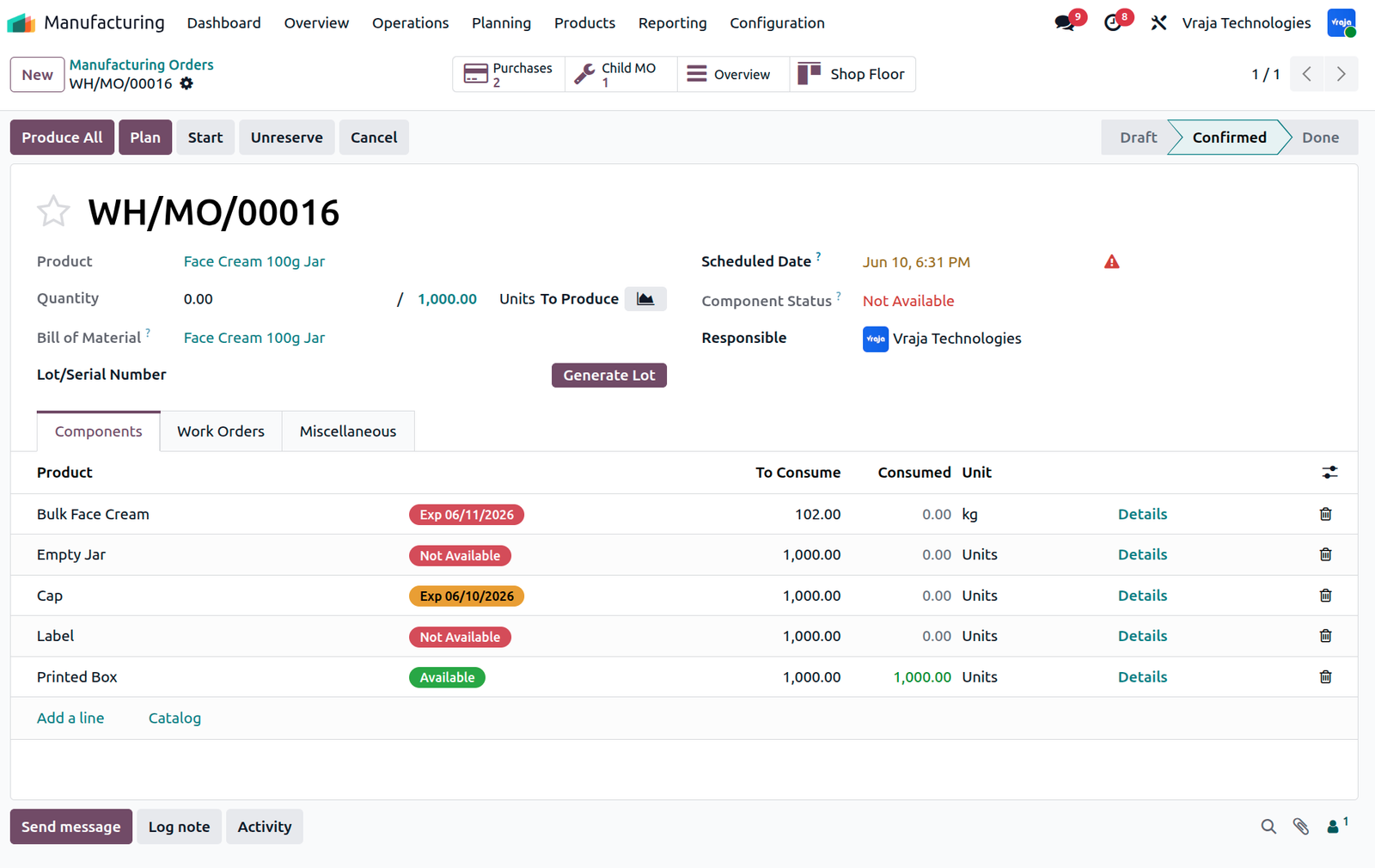 Manufacturing Order Bulk Production in Odoo