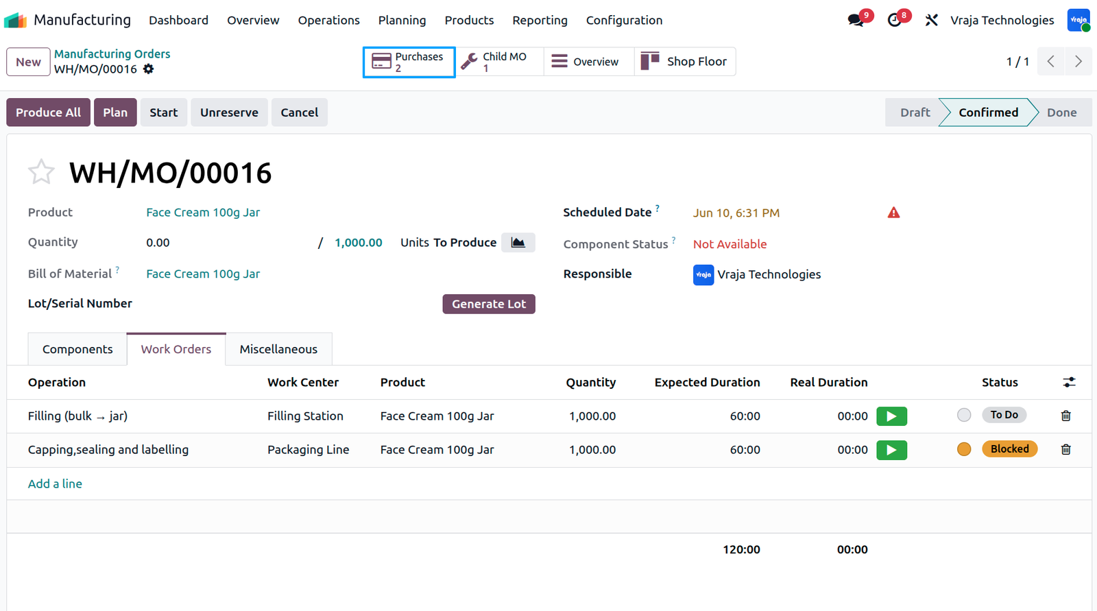 Raw Material Issue Lot Consumption in Odoo