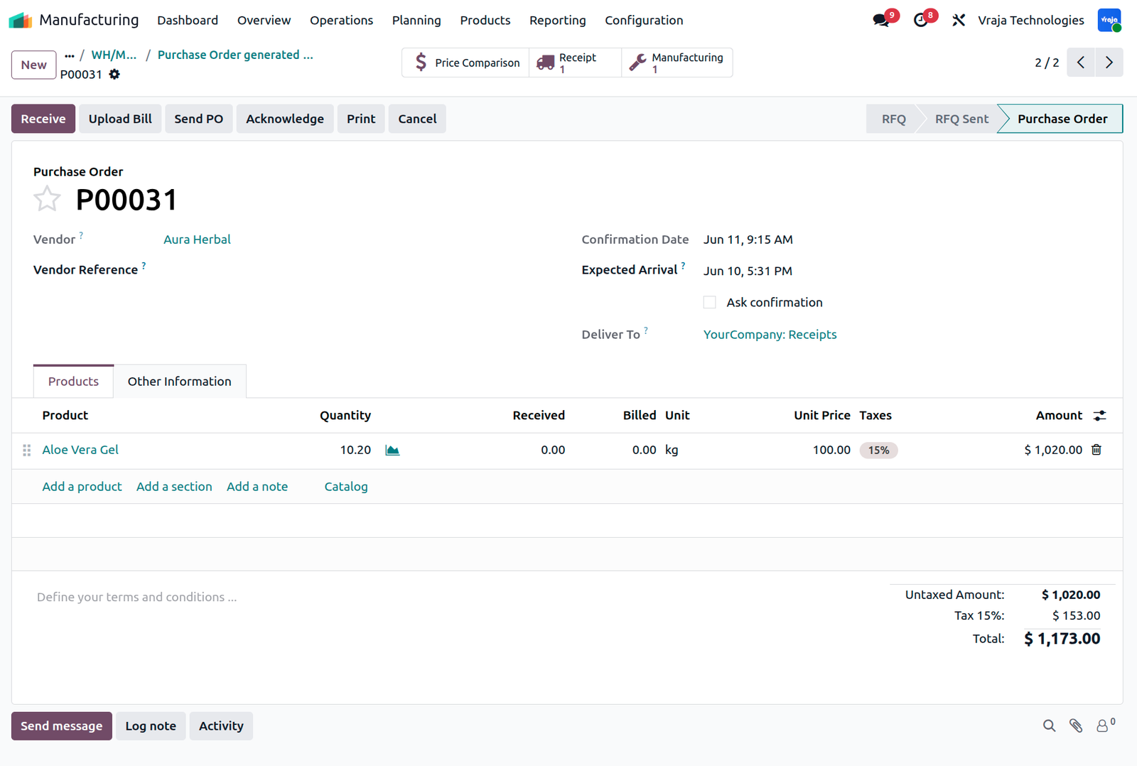 Raw Material Purchase in Odoo